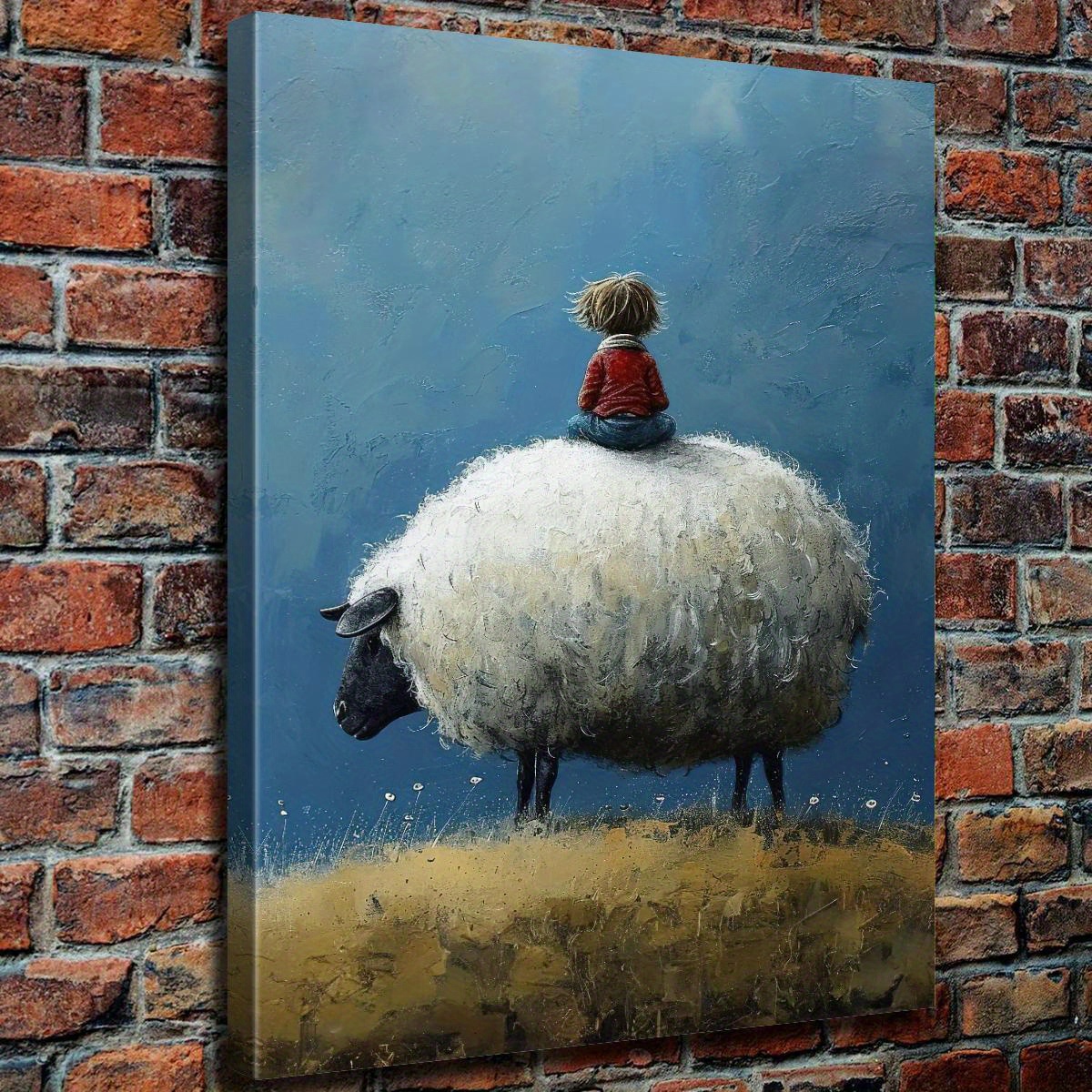 TEMU 2d Flat, 2d Flat, A Whimsical Canvas Art Piece Featuring A Sheep On A 2d Flat Design, Complete With A Pine Wood Frame. This Vibrant Painting Is