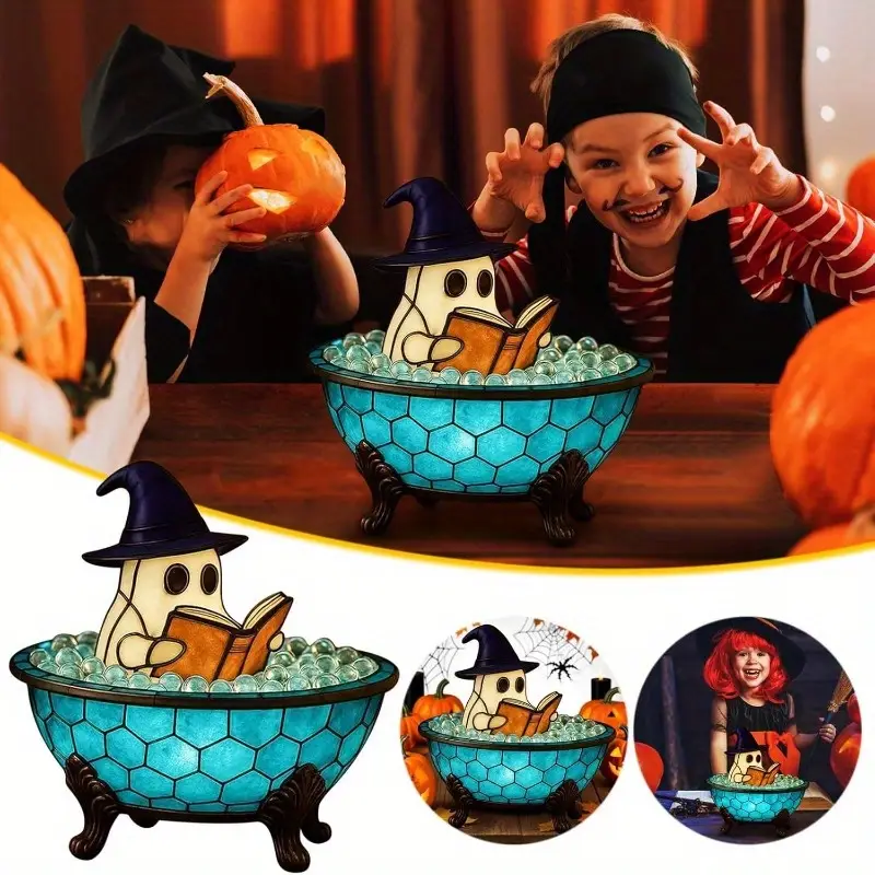 cute reading bubble night light halloween decoration with book lantern battery free tabletop shelf fireplace decor spooky for home parties gifts durable resin construction indoor outdoor use halloween party centerpiece or year round decoration shelf accent piece design detailed sculpture decorative lamp Product details 5