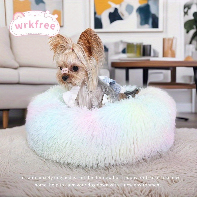 calming donut dog bed for small dogs up to 5 lbs - 15-inch round washable soft pet bed with plush polyester, anxiety relief & warm  ,   & pink indoor puppy bed for chihuahuas, pomeranians, shih tzus - no   Product details 5