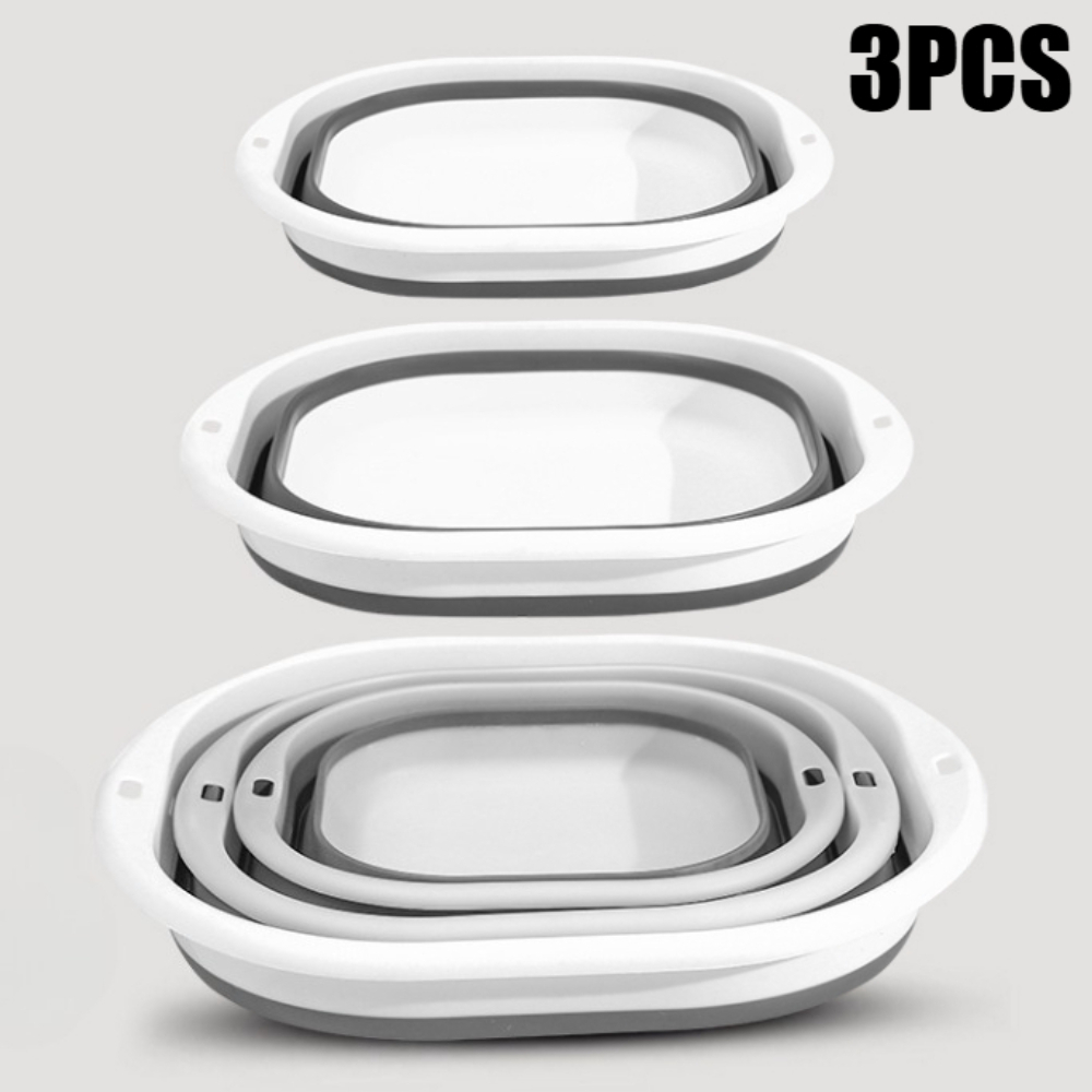 3pcs Foldable Silicone Washbasins: Lightweight And Space- Design, Suitable For Home, Dormitory, Camping, And Back-to-school Essentials, Washbasin, Foot Wash Basin, Wash Basin | Bathroom Accessory Set