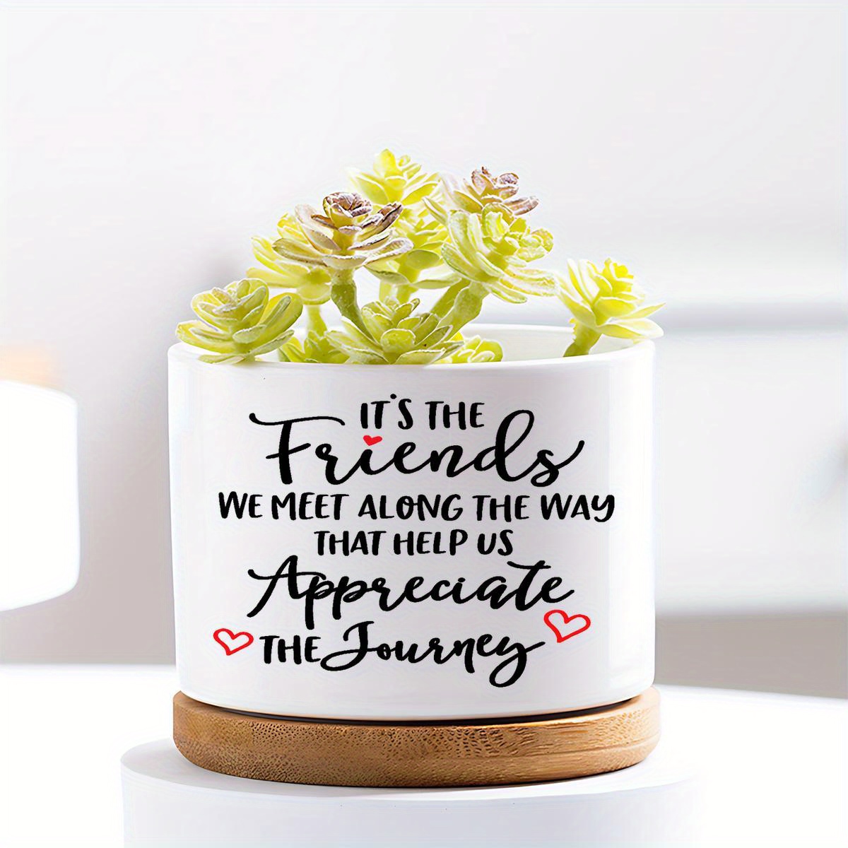 TEMU Cadeau d' pour Meilleure BFF - Pot de Plantes Succulentes, Pot de Fleurs & Décoration Végétale. Pot Élégant pour Succulentes avec Base en Bois