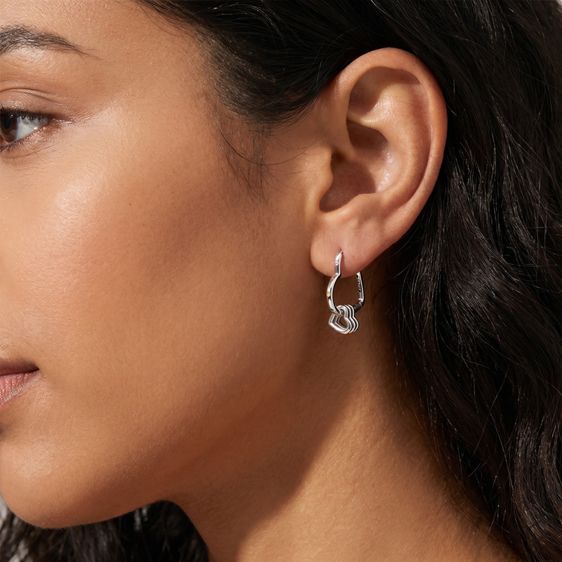 Exquisite 925 Silver Heart Earrings with Multicolor Zirconia