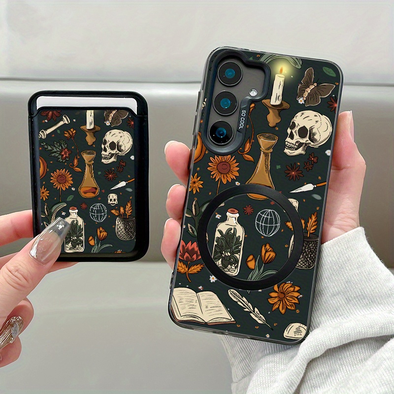 TEMU A Two-piece Set Featuring A New Design With A Creative Flower Pattern Magnetic Phone Case And A Stylish Artificial Leather Magnetic . This