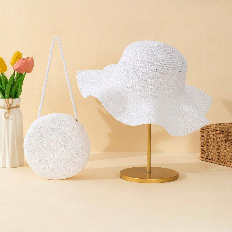 Straw Sun Hat and Crossbody Bag Set – Wavy Brim Vacation Accessories Verdusa Women main image 2