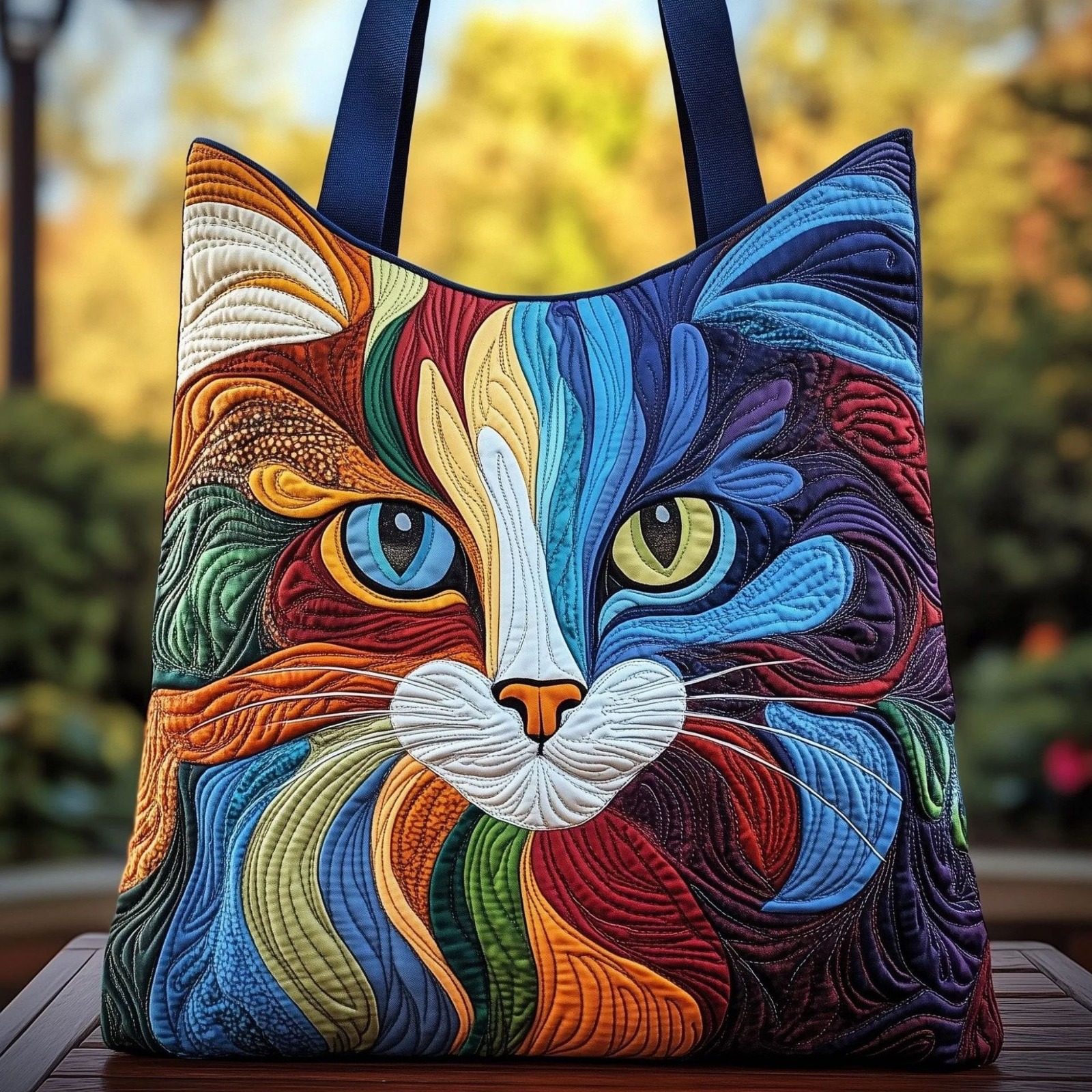 Vibrant Rainbow Cat Quilted Tote Bag | Spacious Unisex Carryall | Premium Artistic Print Design | Perfect For Daily , Travel, Shopping And