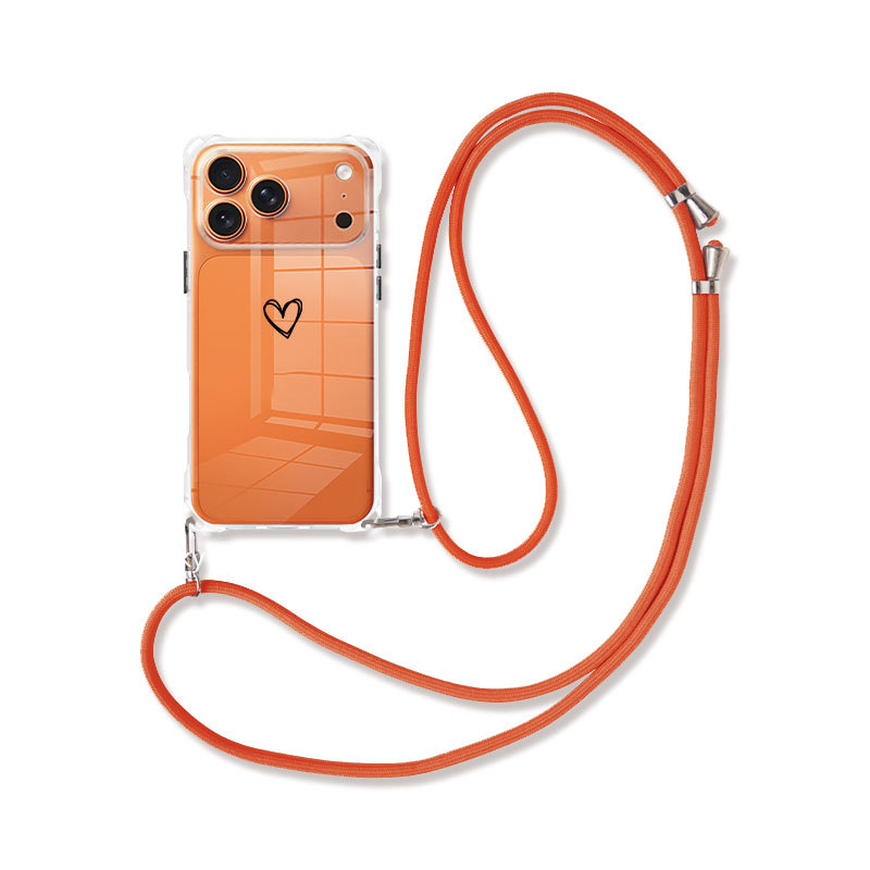 TEMU Phone Case: 1 Valentine's Day Single Black Hollow-out Heart Lanyard Transparent Phone Case With Hanging Holes On All , Vertical And Horizontal