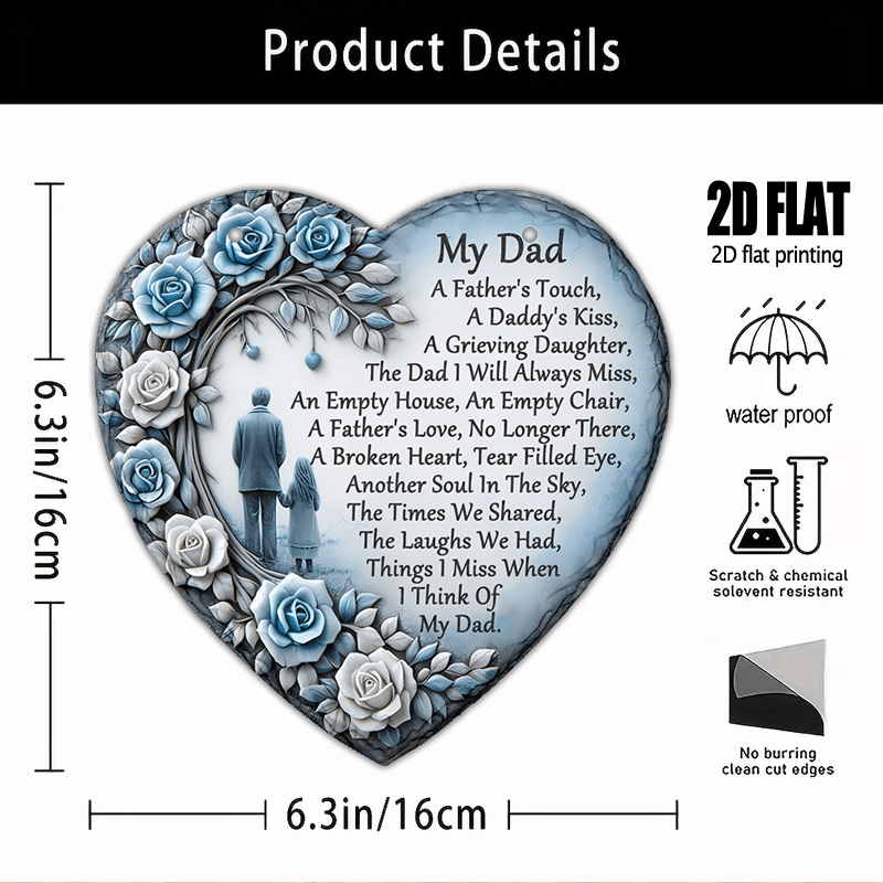 TEMU 2d Flat - [2d Flat] 2d Plane Heart-shaped Acrylic Memorial, Designed For Dad - Similar To "i Love My Dad" Poem & Blue/white Marker, 6.3x6.3 Inch