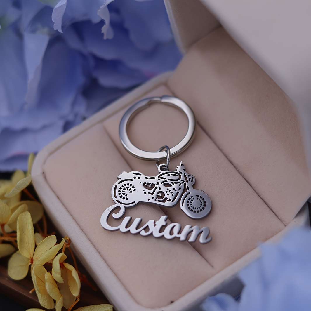 TEMU Custom Motorcycle Nameplate Keychain - Stainless Steel, , Personalized Gift For Male And Female , Camping And Thanksgiving Additions, Motorcycle