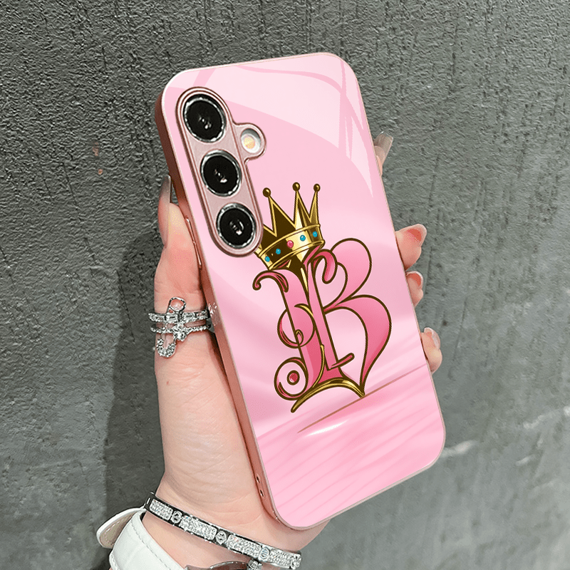 품목 사진 폰 케이스: 크라운 레터 b 패턴 강화유리 휴대폰 케이스, 갤럭시 s25 s24 s23 s22 a54 a33 a25 a22 a56 a36 a26 a16 a14 a55 a35 a24 a53 a15 a34 a13 a05  02 sf02 sa06 a23 a05 a31 a04 e 울트라 엣지 fe s4 g5 g 플러스용, 충격 방지 낙하 방지   선물 패션 보호 커버