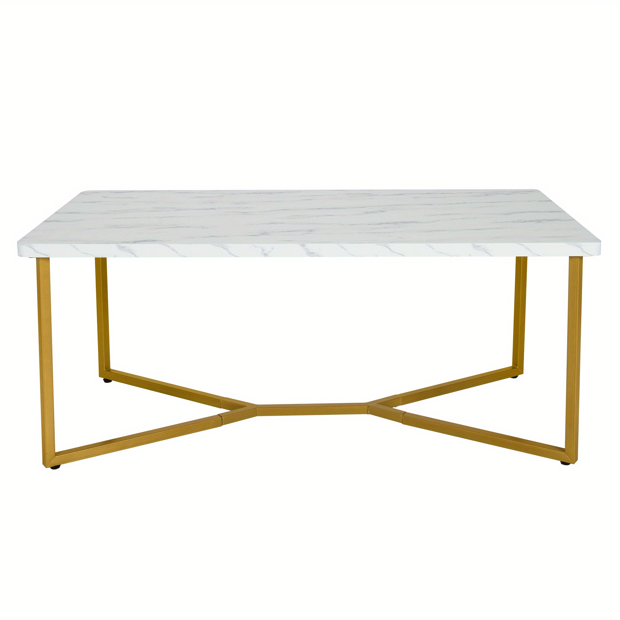White Marble Coffee Table, Modern Center Table With Golden Finished Metal Frame, Luxurious Sofa Side Table, Rectangular Cocktail Table