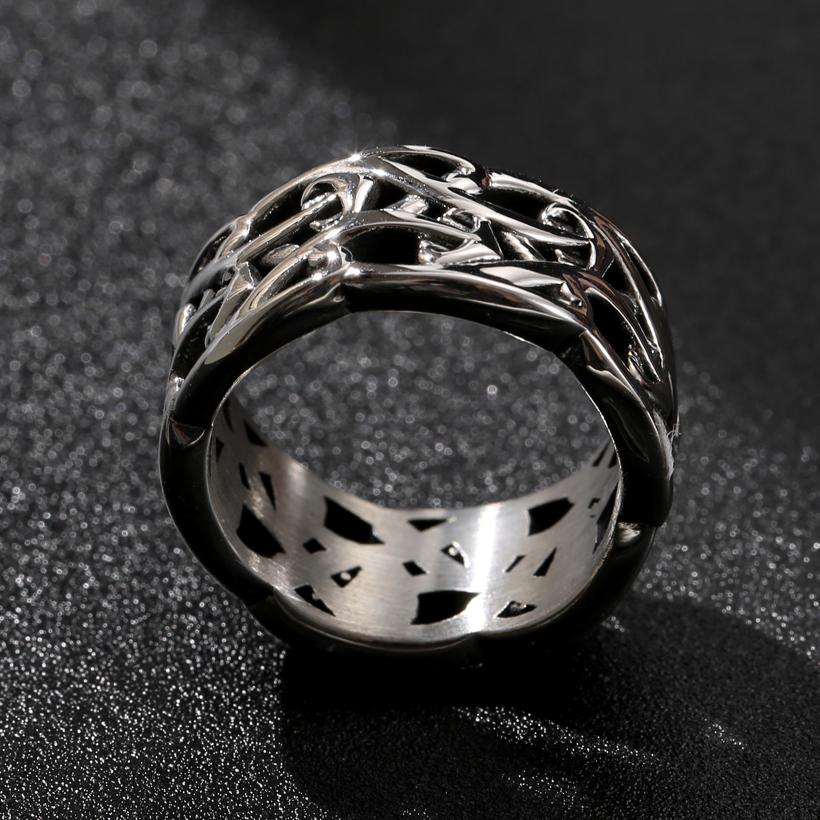 1pc 304l 304l Stainless Steel Wide Celtic Knot Hollow Ring, A Personalized Vintage Ring For Men, Perfect As A Gift In Style, Without Battery