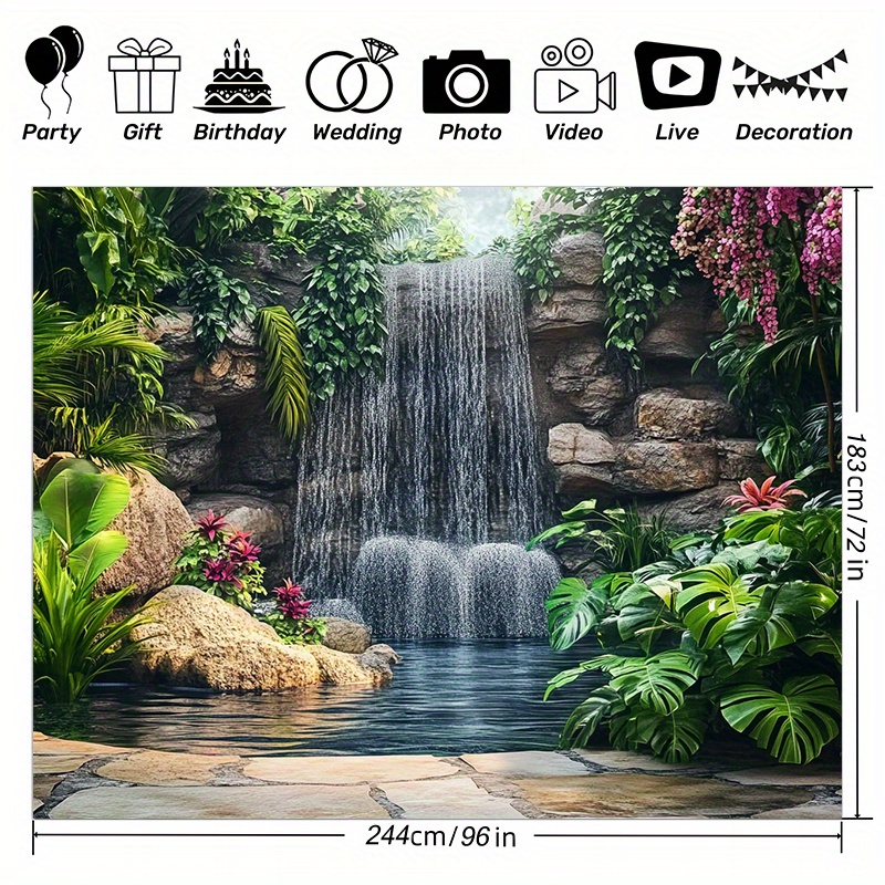 TEMU 1pc Garden Waterfall Wall Banner - Vibrant - Easy-to-hang Fabric Decor For Living Room, Bedroom, Office & Outdoor Spaces - Perfect For Parties,