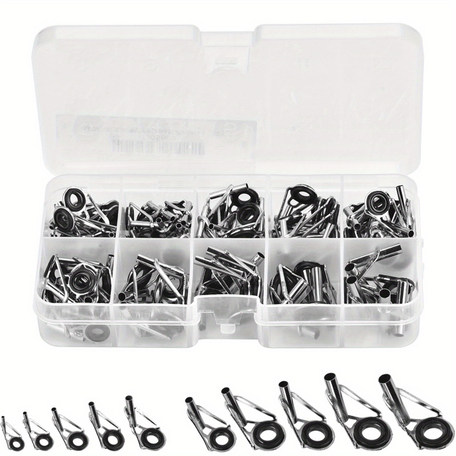 

80pcs Stainless Steel & Ceramic Fishing Rod Guide Repair Kit With Storage Case - Rod Replacement Rings For Saltwater & Freshwater Use, 10 Sizes