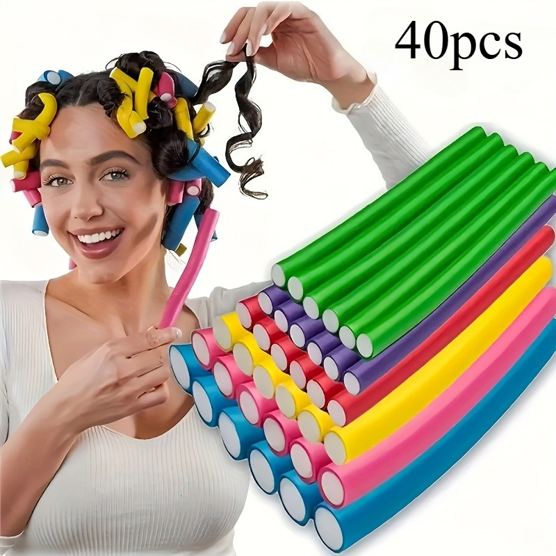 40pcs No Heat Foam Hair Rollers, Flexible Curling Rods, Hair Styling Tools For Wave & Spiral Curls, Random Color, Ship From Local Warehouse