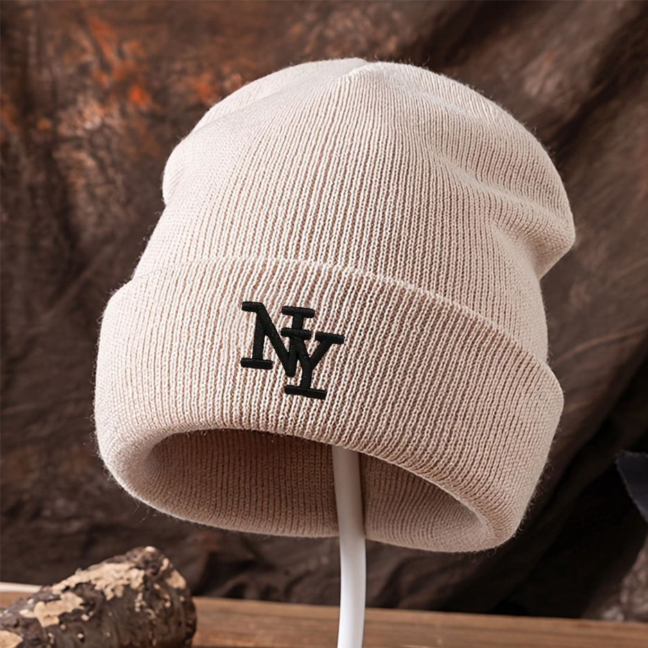 TEMU 1-pack Autumn/winter Fashionable And Versatile Ny Letter Beanie With Brim, Cold Weather Hat. Stylish And Versatile For Autumn/winter . 100%