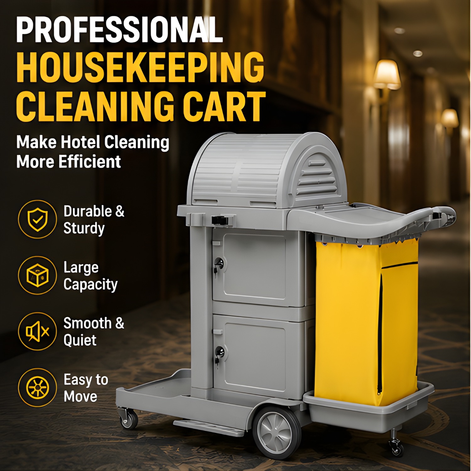 Hotel Housekeeping Cart with Lockable Top Cover & Storage Doors,... product image 7