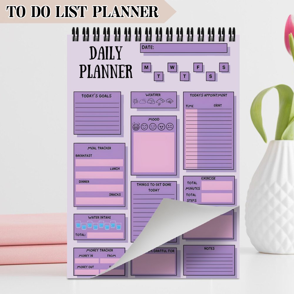 TEMU 1pc Aesthetic Daily Planner Spiral Notebook - List Organizer Agenda Notepad For Work, To Do List With Note & To Do Personal Organizer Sections,
