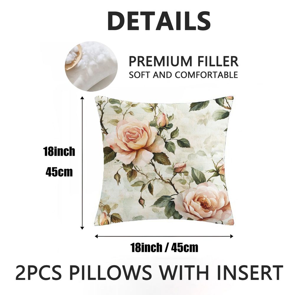 Outdoor Pillows 2pcs Set with InsertAbstract Watercolor Botanical Print Outdoor Cushion, Artistic Floral Aesthetic Design, 17.72inch Square Pillow with Insert. Versatile for Patio, Garden, or Living Room Decor. Features Durable Weather-Resistant Fab