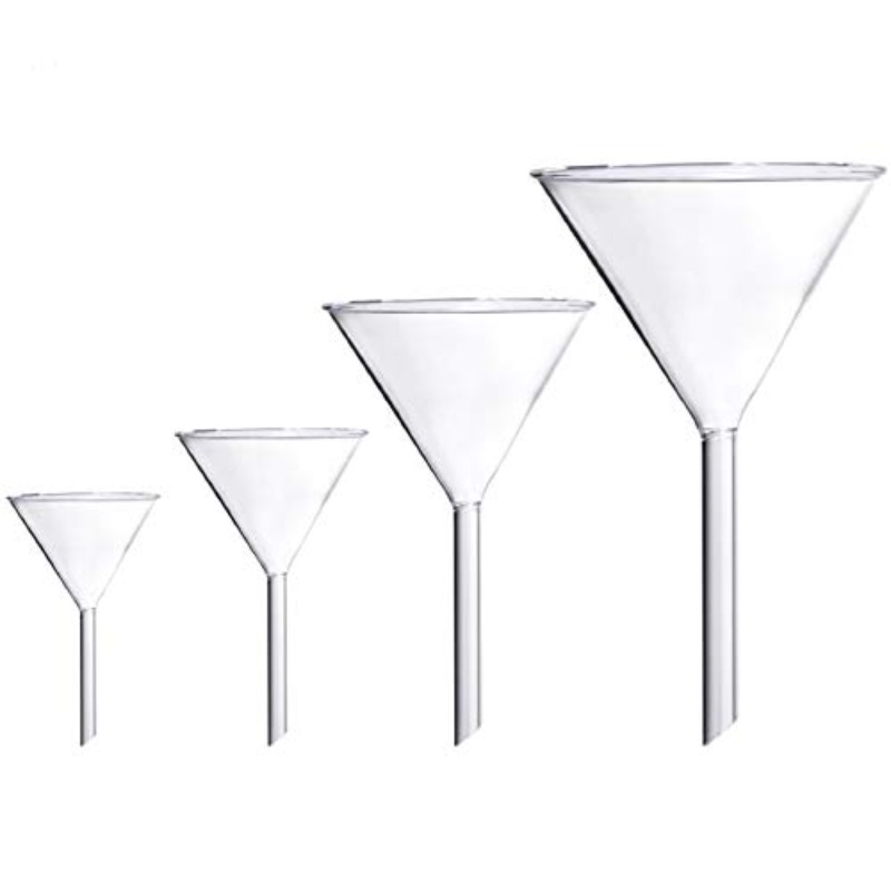 4pcs borosilicate glass funnel set heat chemical resistant lab funnels with 4 tapered sizes 40mm to 130mm for precise liquid transfer durable shatterproof ideal for chemistry biology industrial use compatible with   flasks