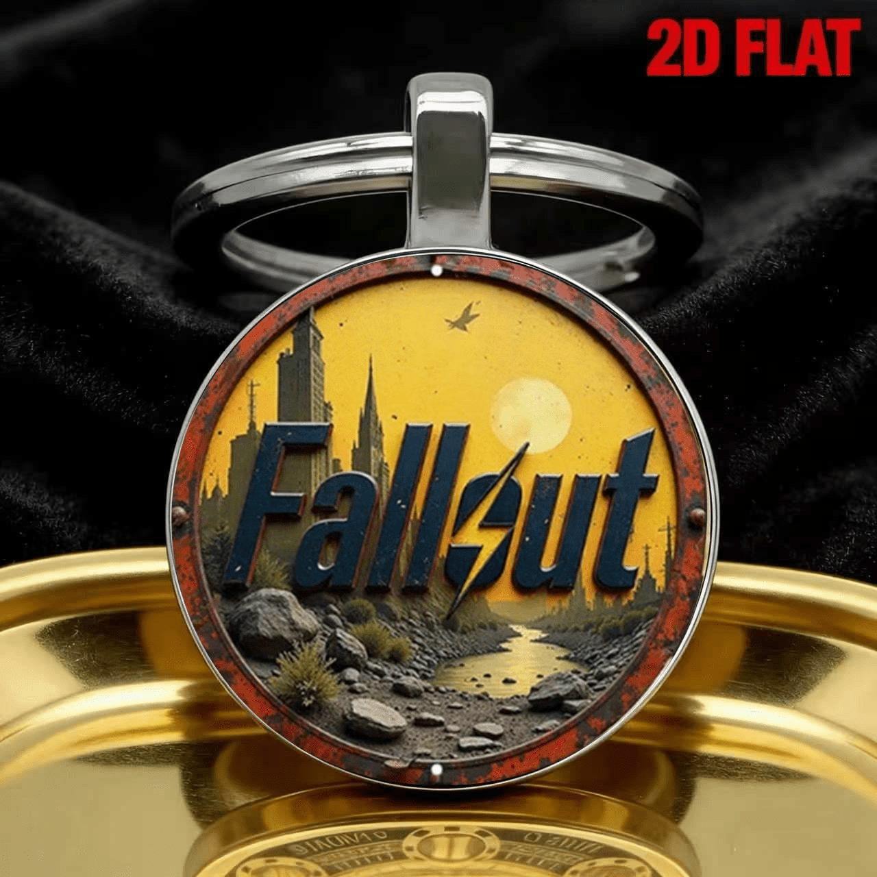 TEMU Portachiavi in metallo a tema - Ciondolo con paesaggio post-apocalittico al chiaro di luna e scritta "", accessori da gioco durevoli, regalo per