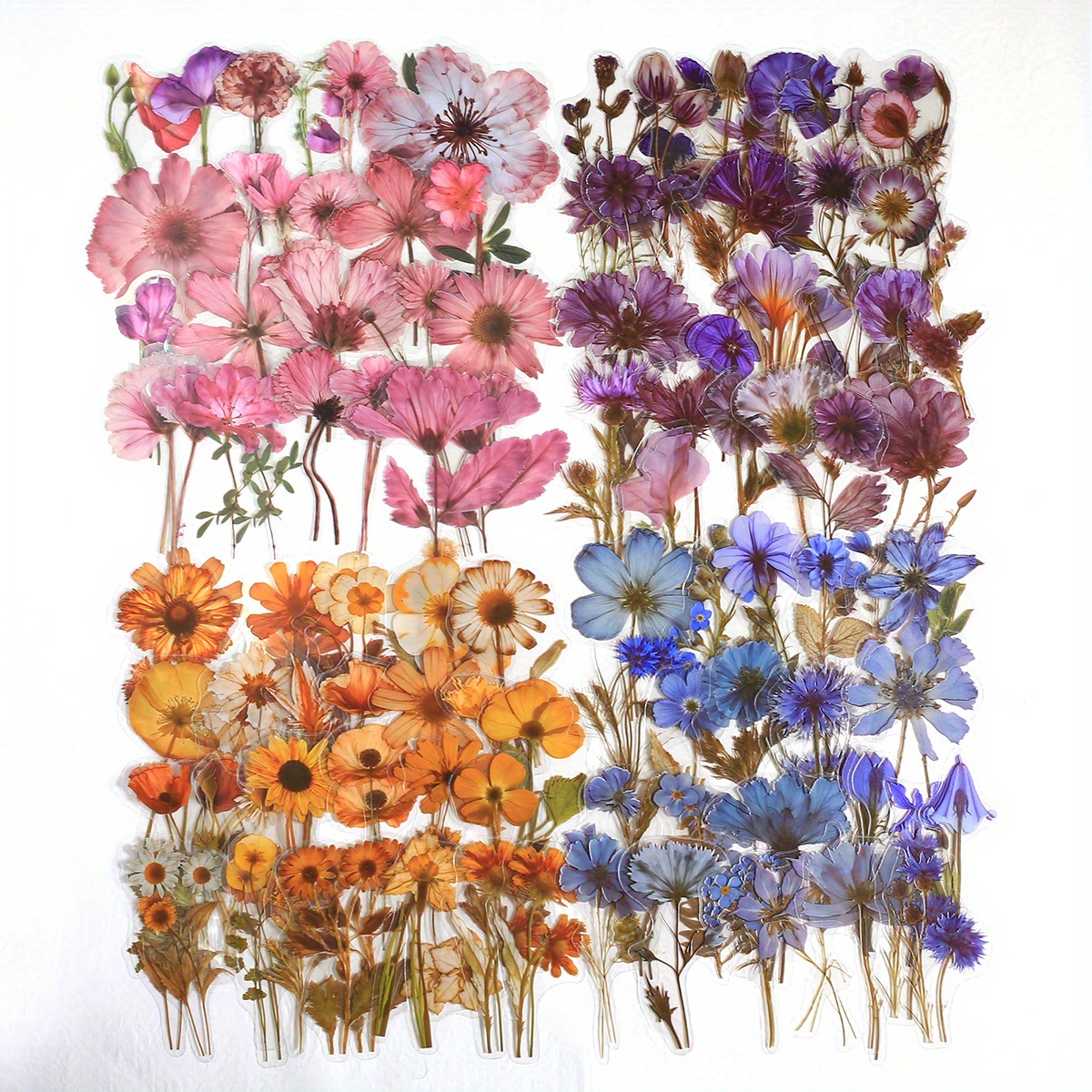 Image of 200pcs Flower Stickers For Scrapbooking Floral Stickers Flower Decals Transparent Vintage Craft Sticker For Making Journal Card Making Crafts