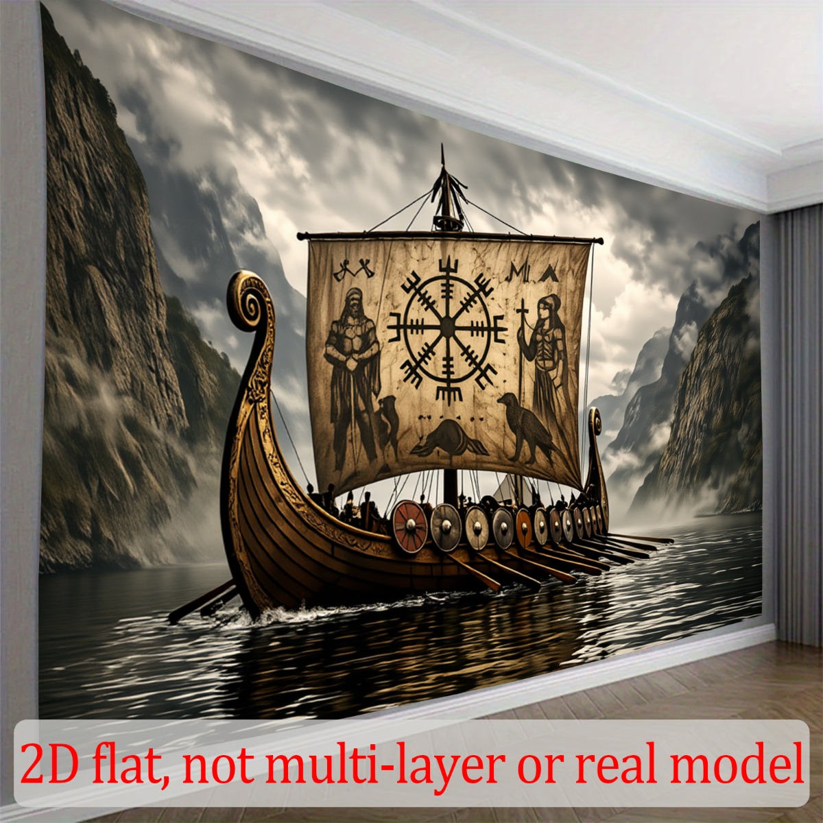 TEMU 2d Flat, 2d Flat - 2d Flat Banner, 1pc Polyester Fabric Backdrop With Dark Brown Viking Theme Printed Pattern For Party Decorations Photography
