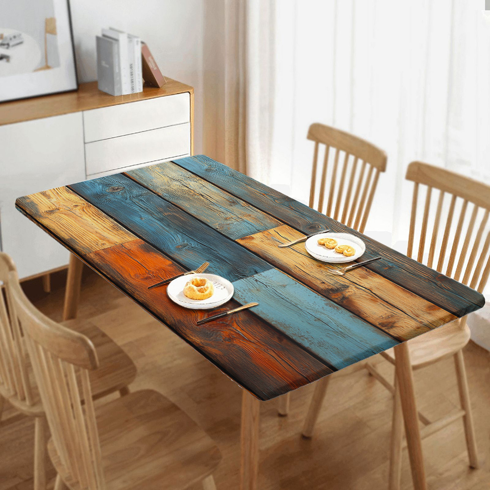 TEMU 1 pieza de mantel con veta de madera para picnics, camping y - Cubierta de mesa rectangular lavable con de veta de madera, para mesas