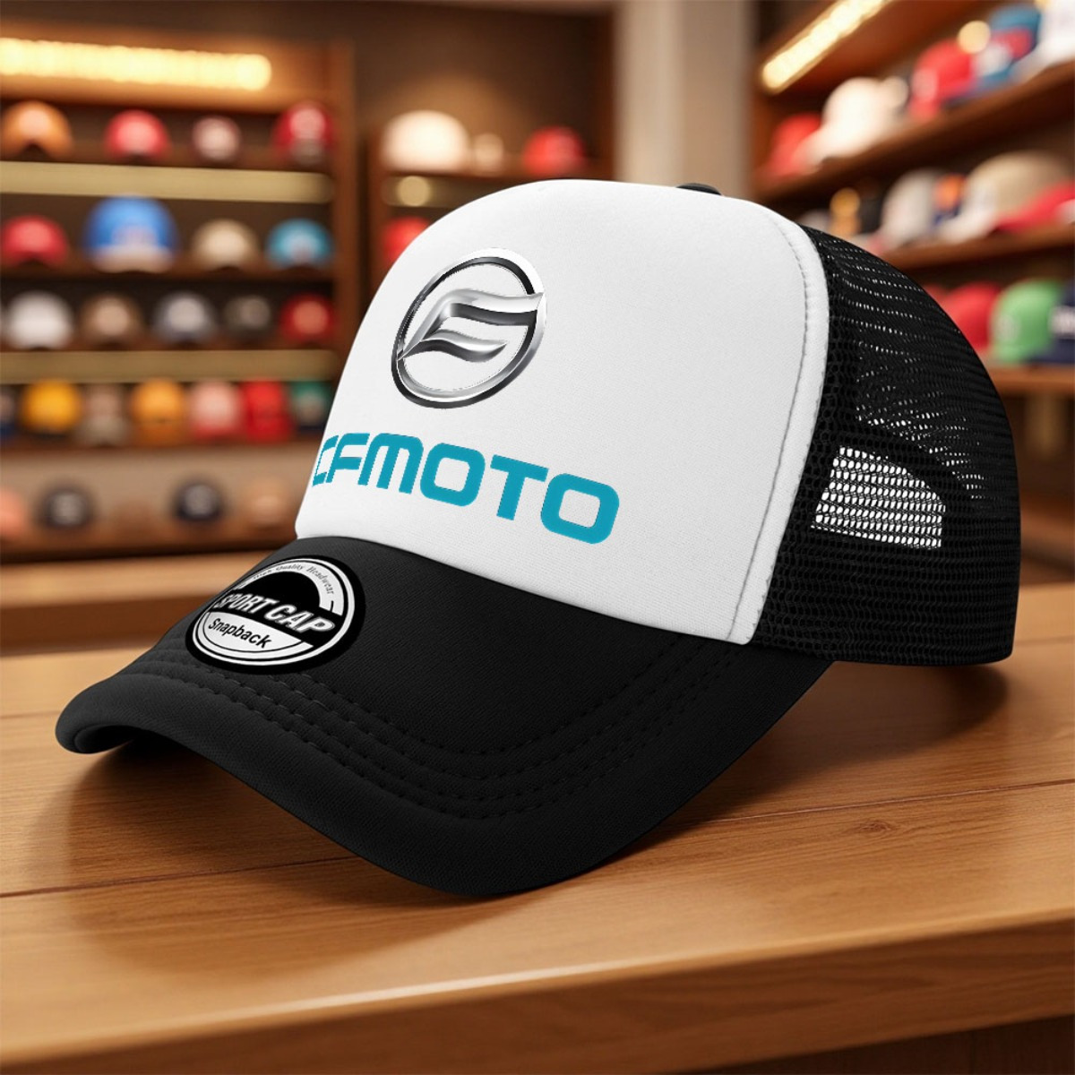 TEMU 1pc Logo Trucker Hat For - Lightweight Polyester Cap With Iconic Logo Print, Semi- Visor & Curved Brim, Machine Washable Outdoor Headwear