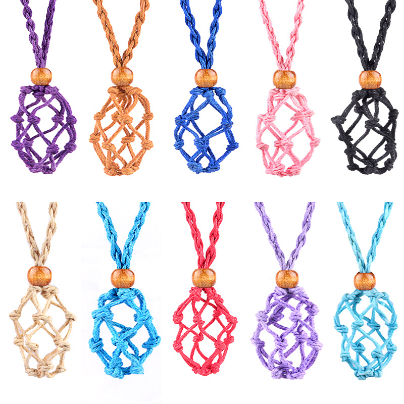 2pcs Handmade Adjustable Braided Net Bag Necklace with Stone Pendant