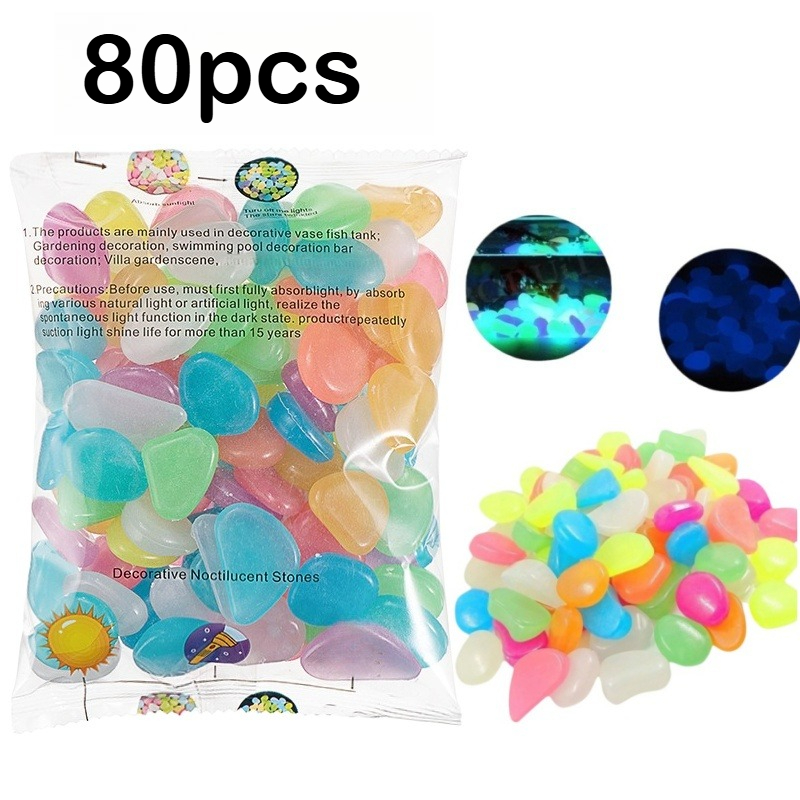 TEMU 80pcs -the-dark Mini Pebbles, For Bonsai Decorative Stones, Outdoor Lawn Courtyard Decor, Requires Sunlight For A Period Before Glowing In The
