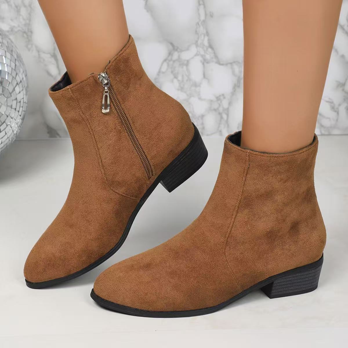TEMU Women's Short Boots For, Chunky Heel Boots, New Versatile Short Boots With Side Zipper, Women Shoes