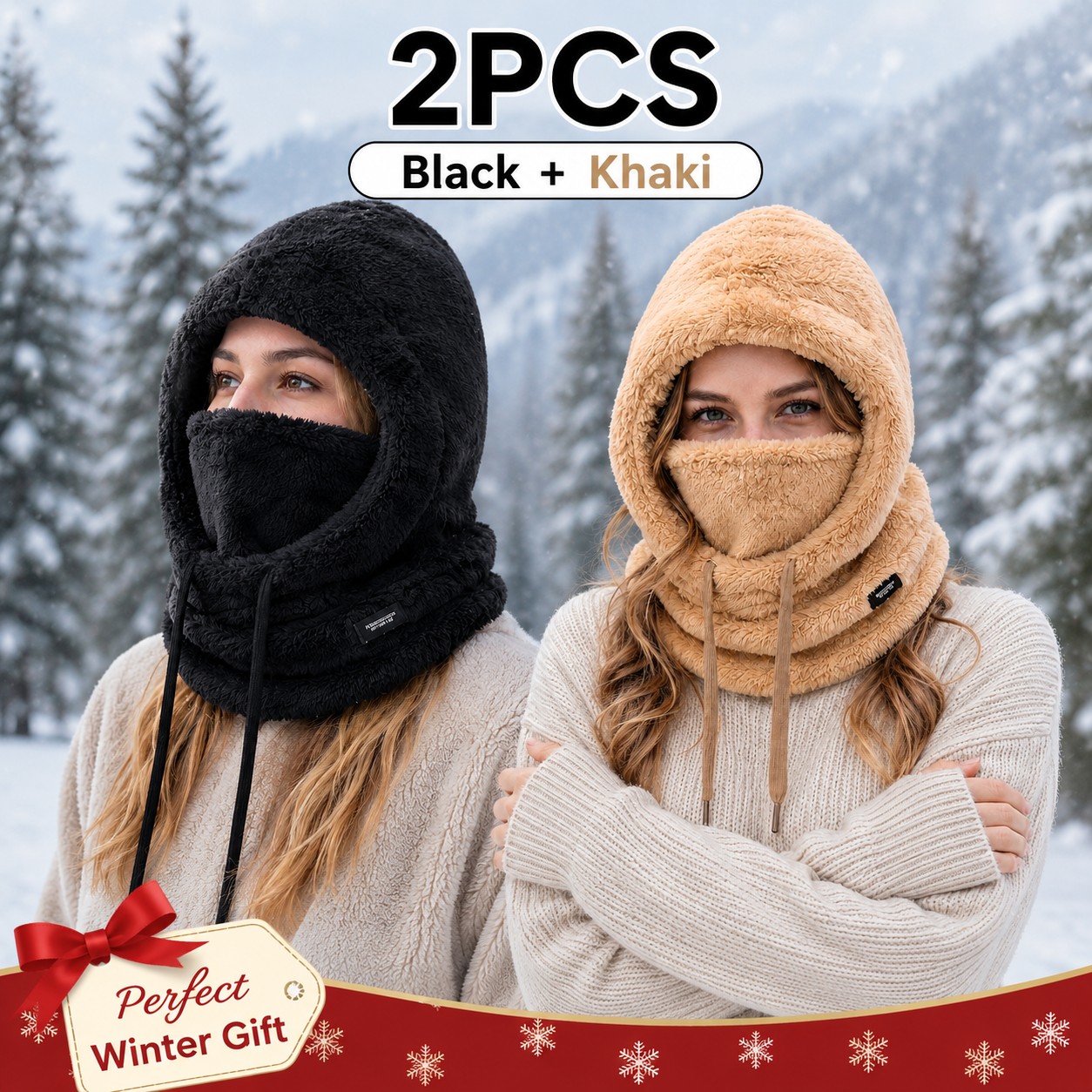 TEMU 2pcs Bonnet Balaclava d'Hiver, Chapeau en Peluche, Chapeau à Enfiler, Chaud - Chapeau de Voyage et d'Extérieur, Multicolore, Cadeau d'Hiver