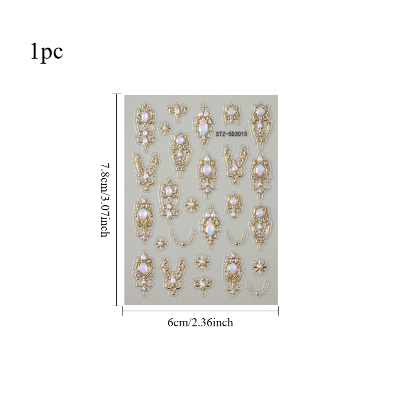 Image of 1pc Bohemian Light Luxury Pattern 5d Embossed Nail Stickers, Nail Art, 5d Designer Stickers, With Water Drop Jewelry Pattern Self-adhesive Halloween Nail Art Supplies And New Year Women's Additions
