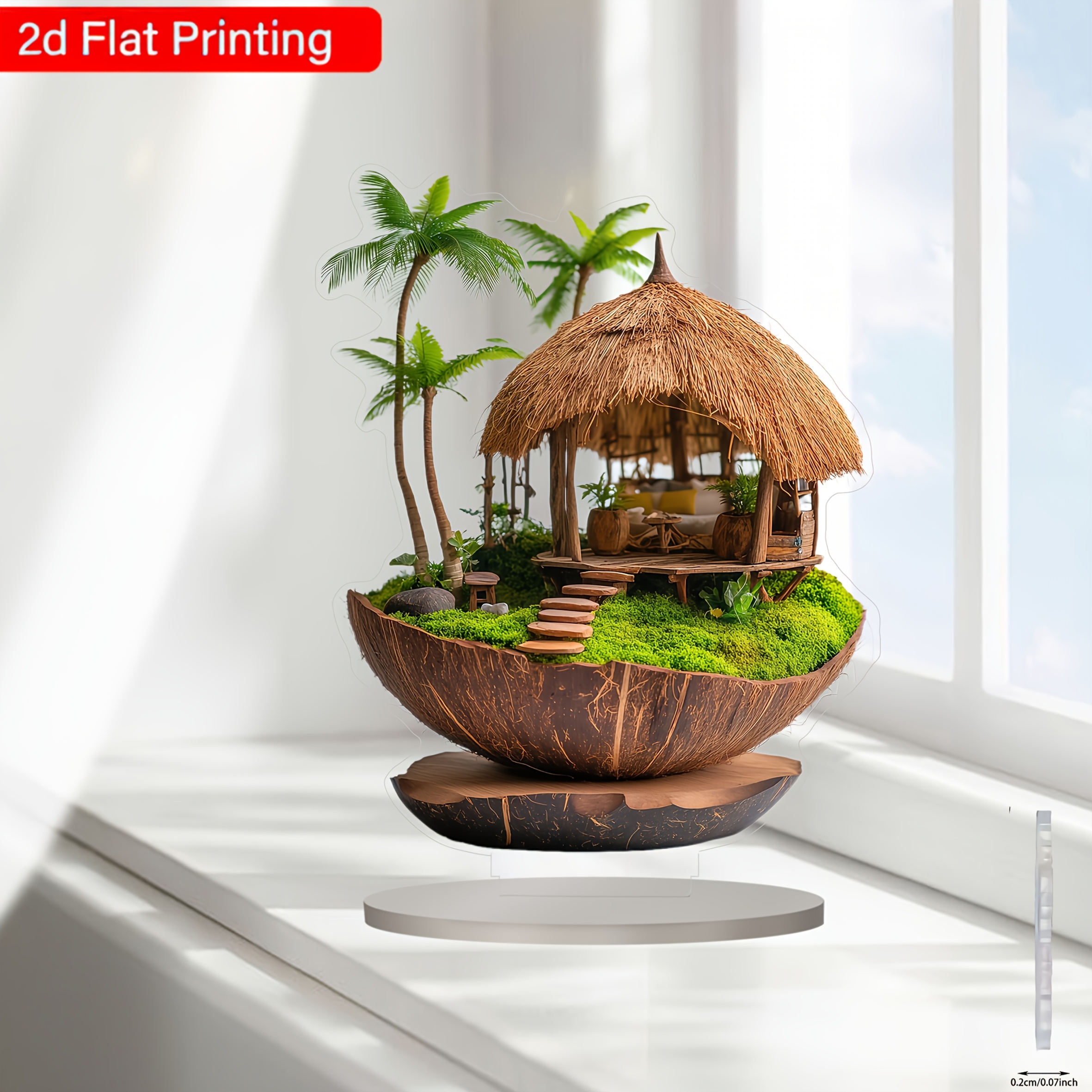 E-shop 2D Flat - [2D Flat] 2D Boho Tropischer Kokosnussbaum Cottage, 2D Acryl Kunstwerk Ideal für , Weihnachtsgeschenke, Boho Style Grid für , 2D Flat
