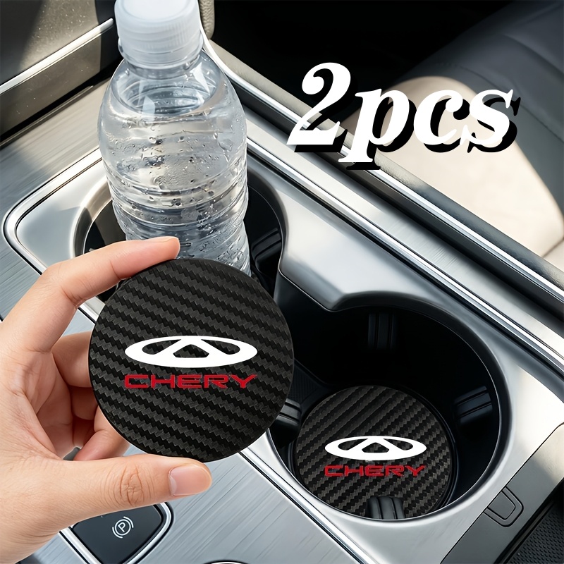 TEMU 2pcs Carbon Fiber Pattern Leather Water Cup Pad, Car Water Cup Pad Pu Material With Carbon Fiber Texture, Suitable For Chery Models, Daily