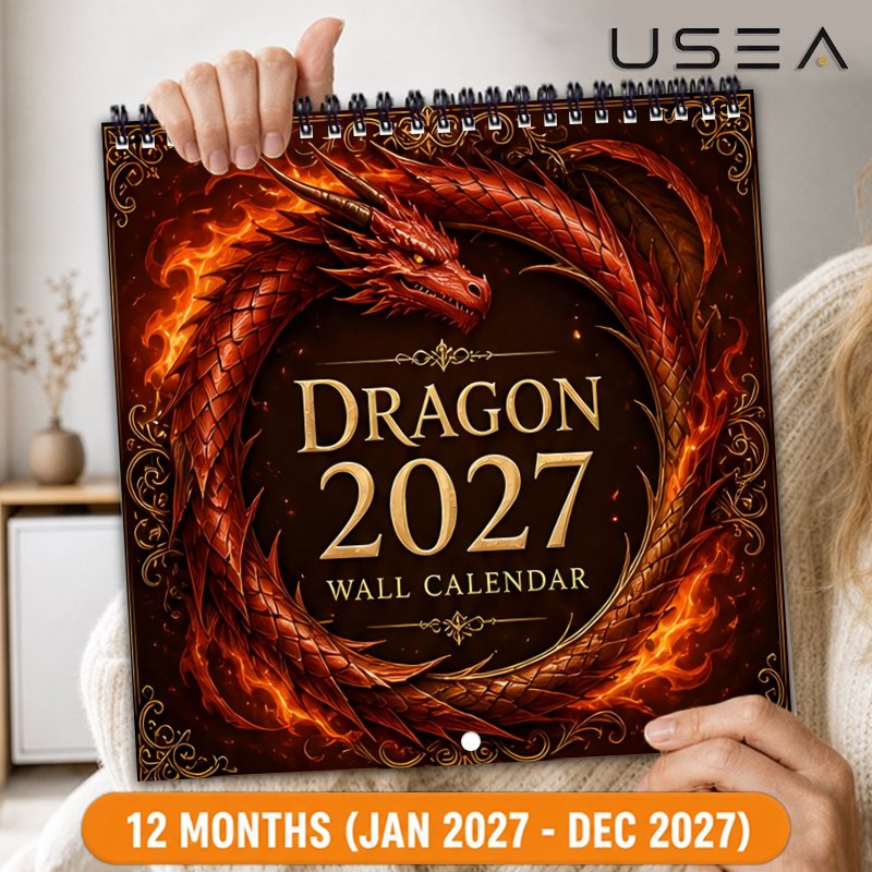 TEMU 2027 Wall Calendar 2027 Wall Calendar 12 Months Jan-dec 2027 Dragon Themed Hanging Wall Planner, Twin Wire Spiral Binding, Large Blocks, Us