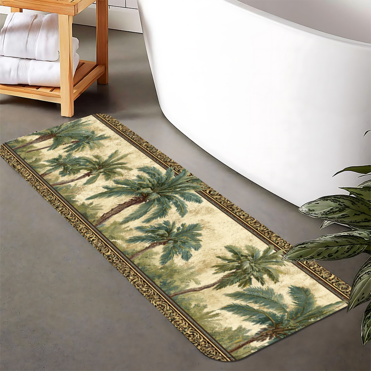 TEMU - 1pc de Palmier avec un Fond Moucheté Beige, Adapté à Divers Environnements, Décoration d'Intérieur, Décor Quotidienne ou Festive, Tapis