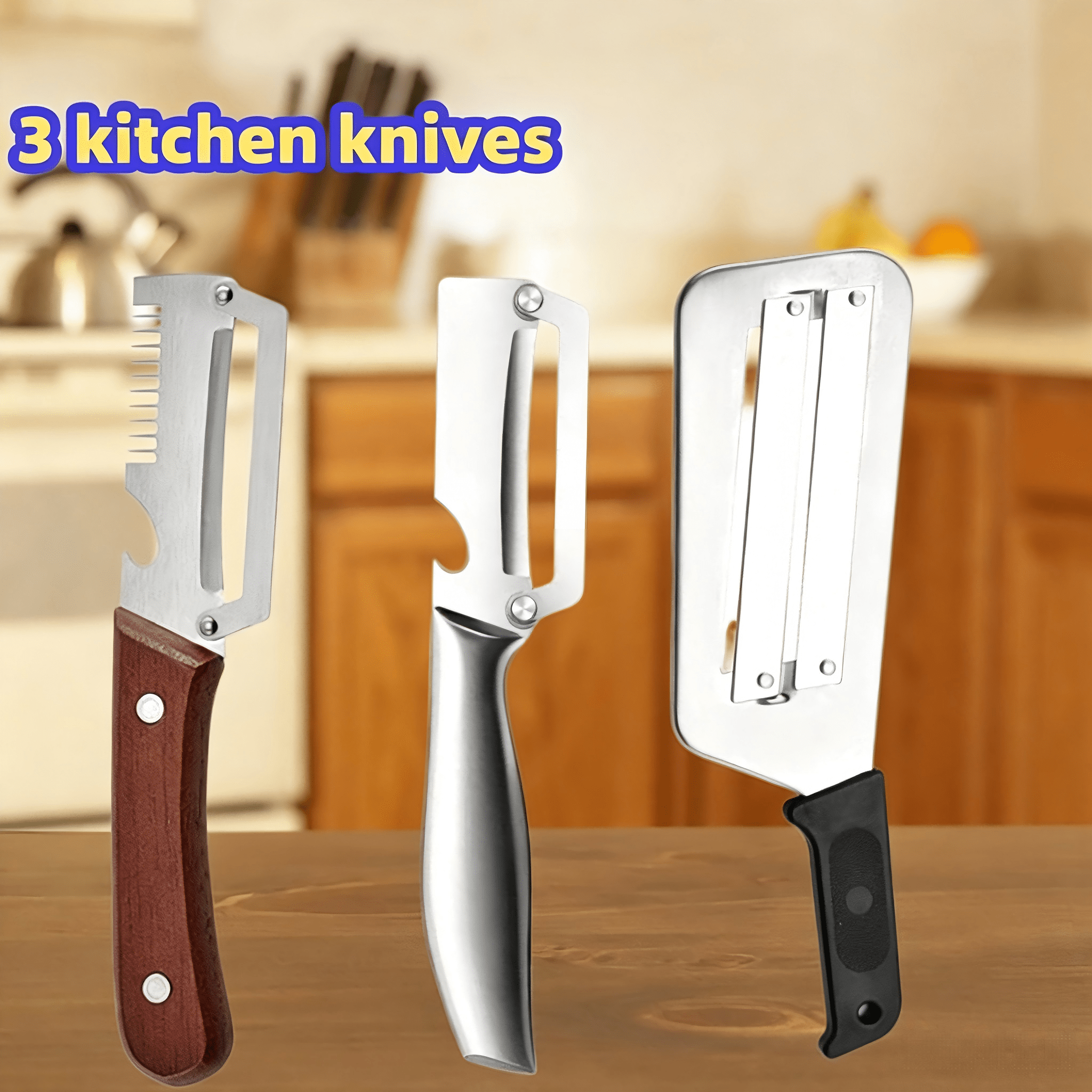 3pcs Premium Stainless Steel Peeler & Slicer Set, Multifunctional Kitchen Knives For Potato Peeling & Cabbage Shredding, Essential Household Kitchen Gadgets