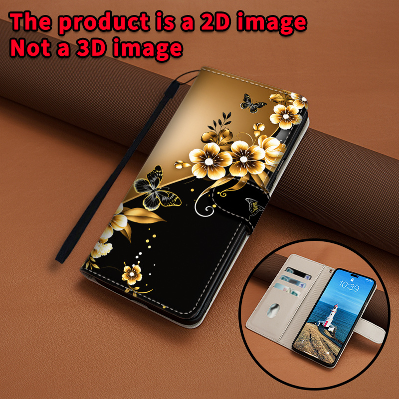 TEMU Phone Case - 2d Flat Wallet Phone Case With Flip Cover, Foldable, Card Slot, Magnetic Clasp, And Detachable Lanyard, Suitable For Galaxy A16 A20