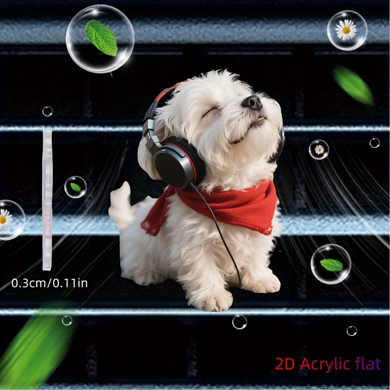 Image of 2d Flat, A Cute Wearing Headphones Car Air Vent Clip, Car Air Freshener, , Car Vent Clip Decoration, For Pet Lovers, Fragrance-free, Car Accessory, Without Battery