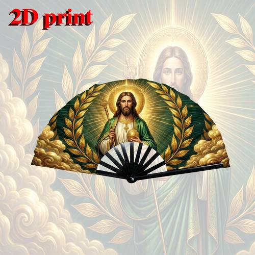 item picture 2d flat 1pc mens and womens 10 inch folding hand fan featuring an icon with patterns lightweight and practical 2d printed suitable for outdoor activities dance photoshoots themed parties