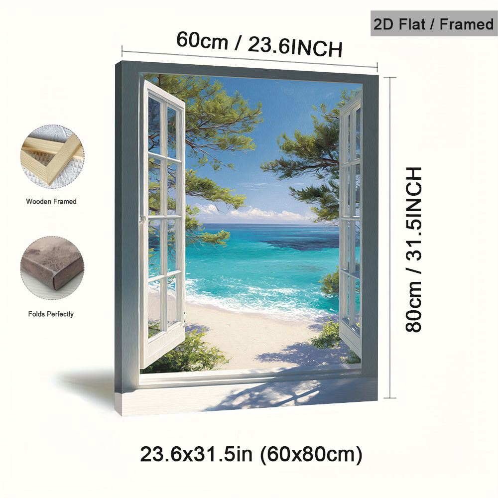 TEMU 2d Flat, 2d Flat, 1pc Framed Wall Art, Beach Escape Wall Decor Poster, Summer Serenity Wall Arts, Vintage Art Prints, Fashion Canvas Decorations