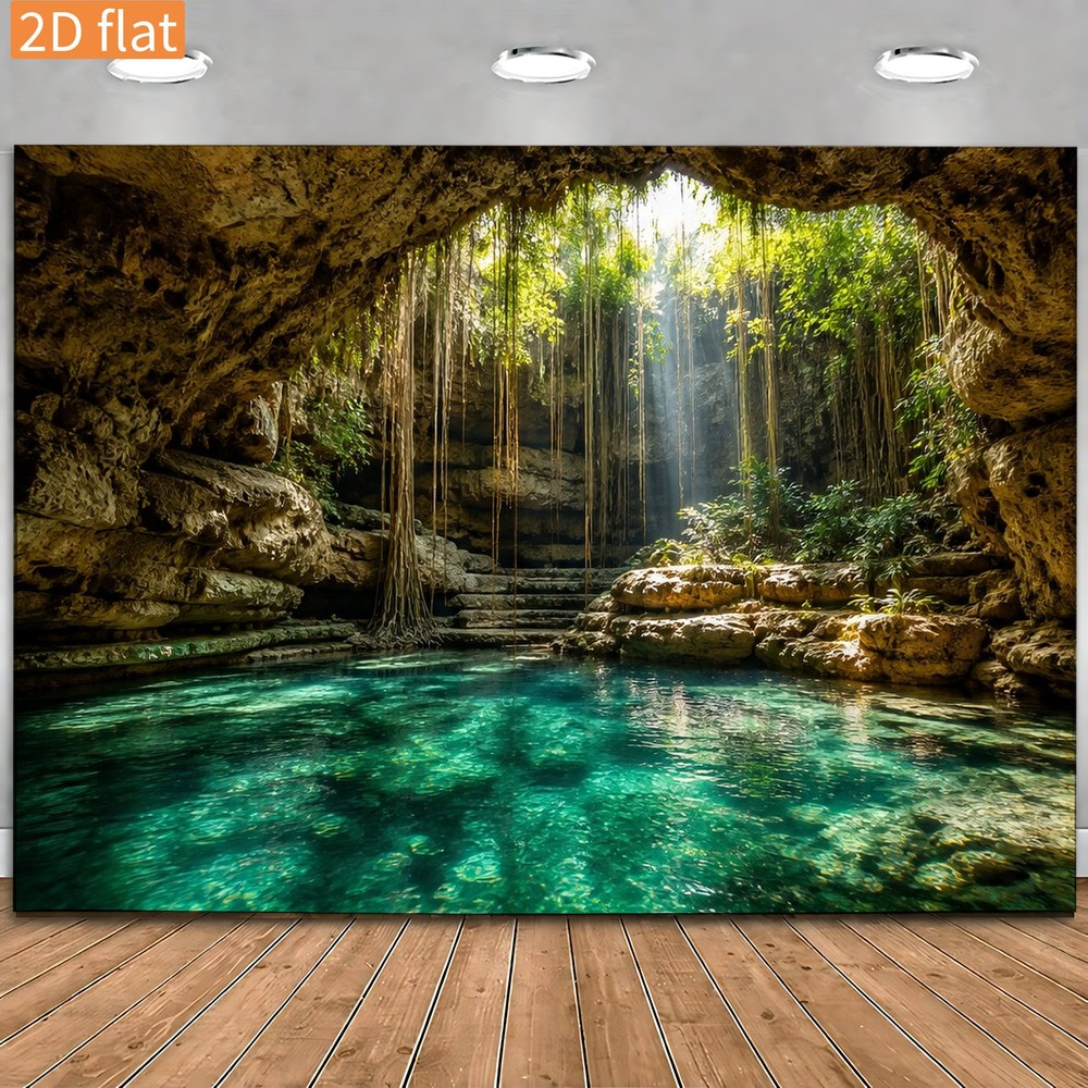 Tropical Cave Waterfall Landscape Photography Backdrop