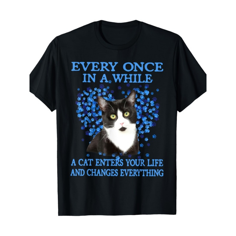 

Vintage-inspired Cotton T-shirt With Unique Cat Print - Breathable, Machine Washable For All