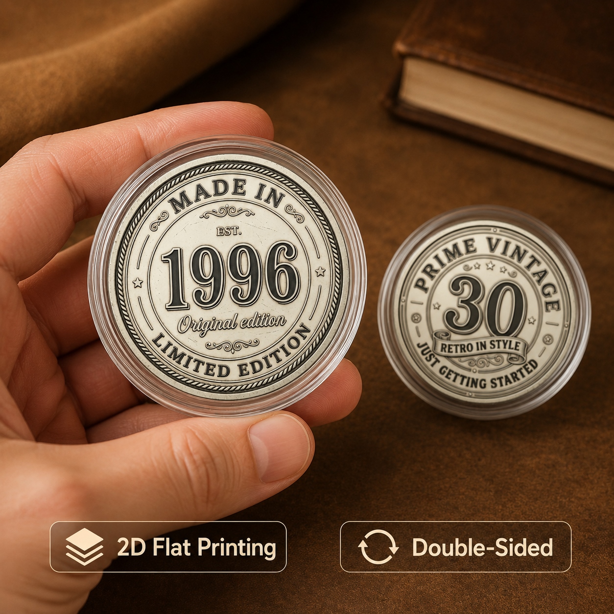 TEMU Replica Coin, 1pc, 2d Flat, 1996 Prime Vintage Commemorative Coin (4cm/1.57in), Double-sided Decorative Birthday Coin With Acrylic Protective