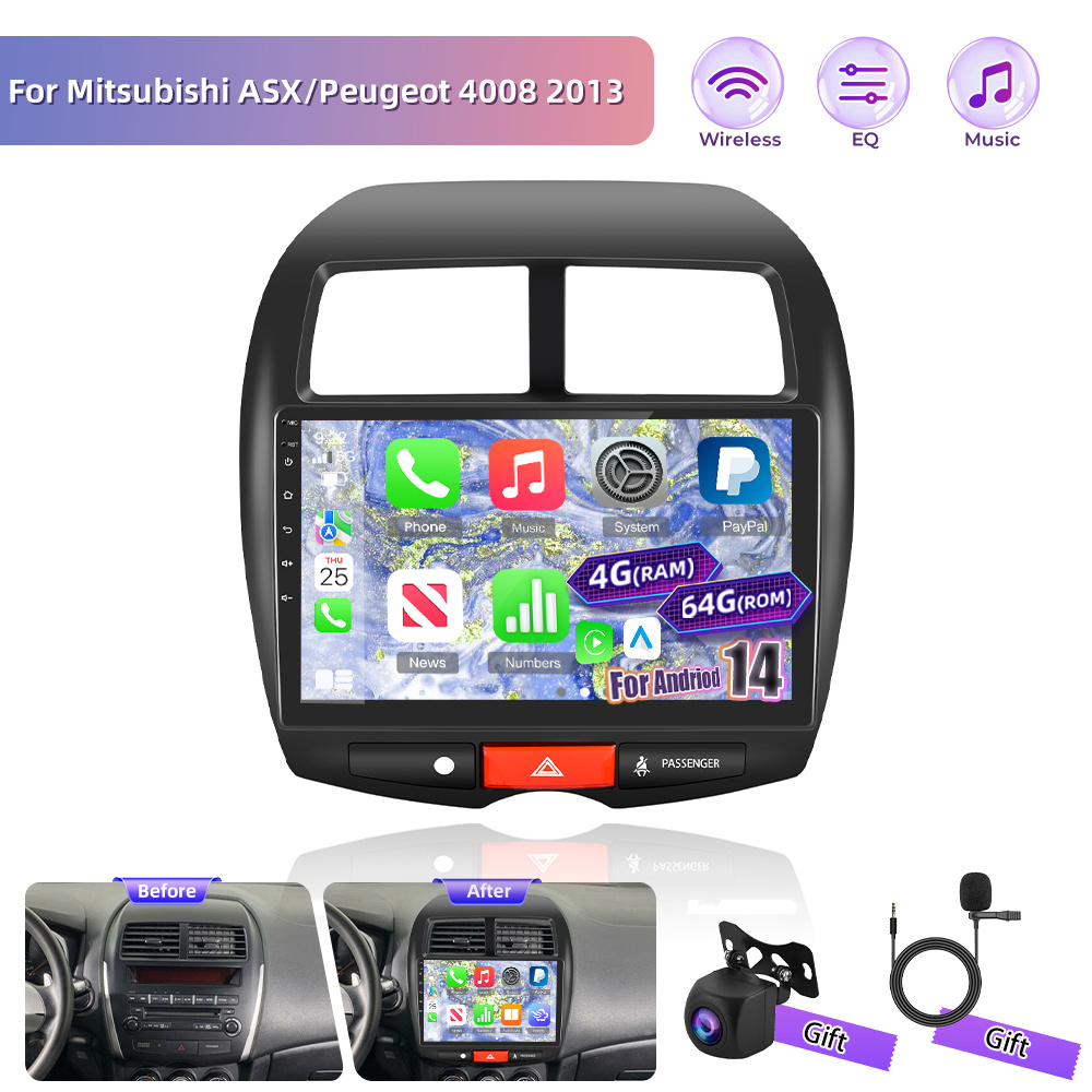 [4+64g] Car Radio For Asx/ 2013, 2din 10 Inch 14 Screen With Wireless Car Touch Screen/bluetooth 5.0/swc/fm/rds/wifi + Reversing Camera + Mic+ Car Frame +as A Gift