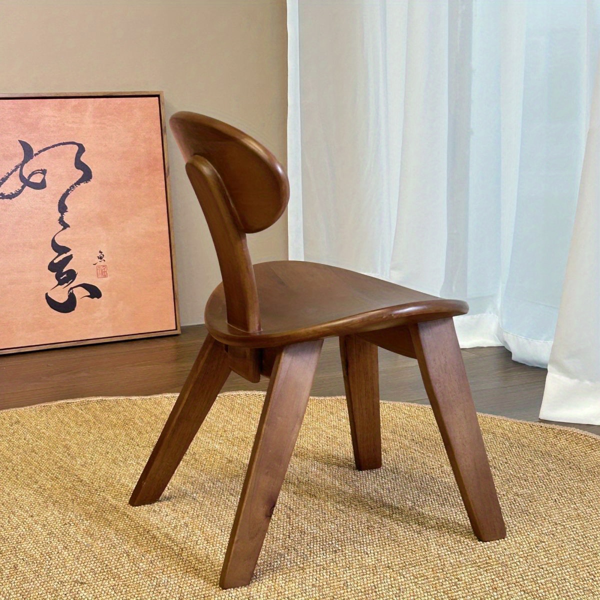 Silla de concha de madera moderna de 1 pieza - Espalda redonda elegante, acabado marrón claro, perfecta para el hogar, la oficina o la entrada, solución versátil de asientos | Diseño minimalista | Construcción de madera, decoración moderna del hogar