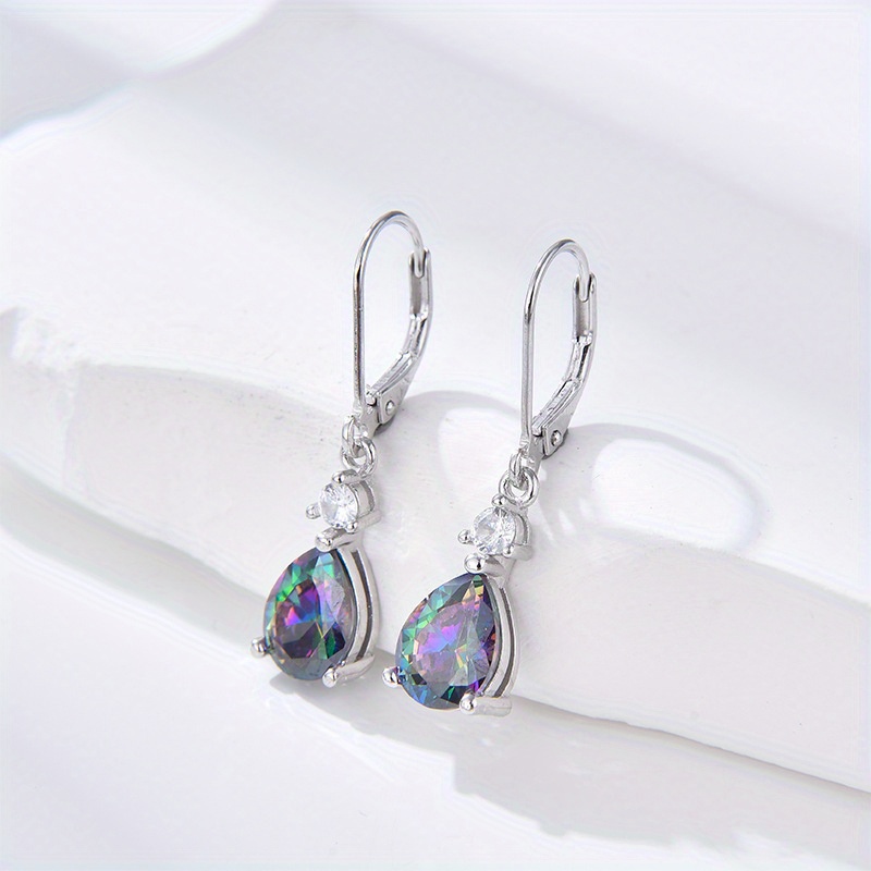 Image of A Pair Of 925 Silver Colored Synthetic Zirconia Earrings For Women, Exuding Luxury And High-end Charm. Versatile Earrings And Earrings, With A Sense Of High-end . Gifts, Christmas Surprise Gifts