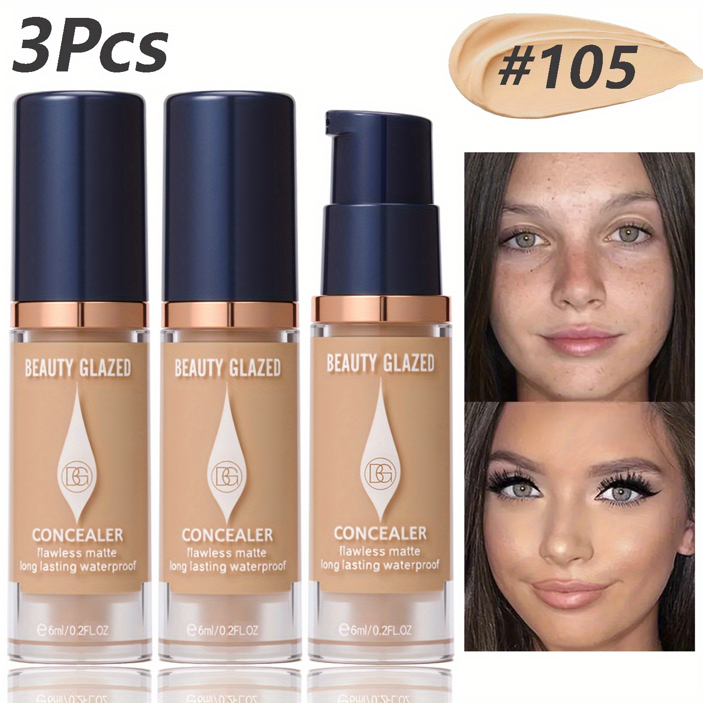 3pcs/set Full Coverage Concealer, Long-lasting Waterproof, , Covers, Dark Spots And Tattoos, Multiple Color Options, Portable Size
