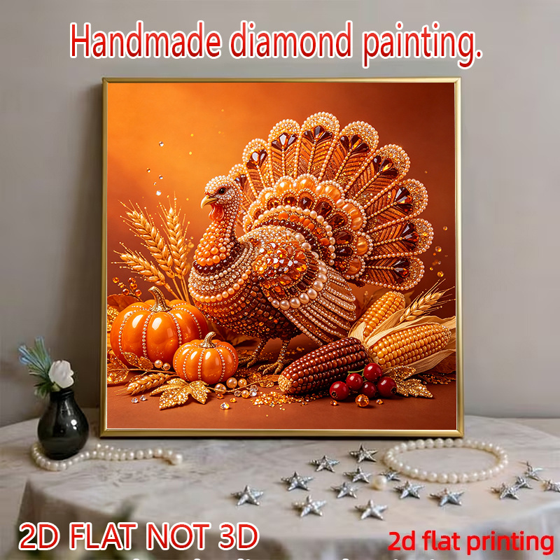 TEMU 2d Thanksgiving Jewelry Turkey Pearl Diamond Painting Kit, Includes Diy Handmade Drill-setting Material Package With A High-definition Canvas